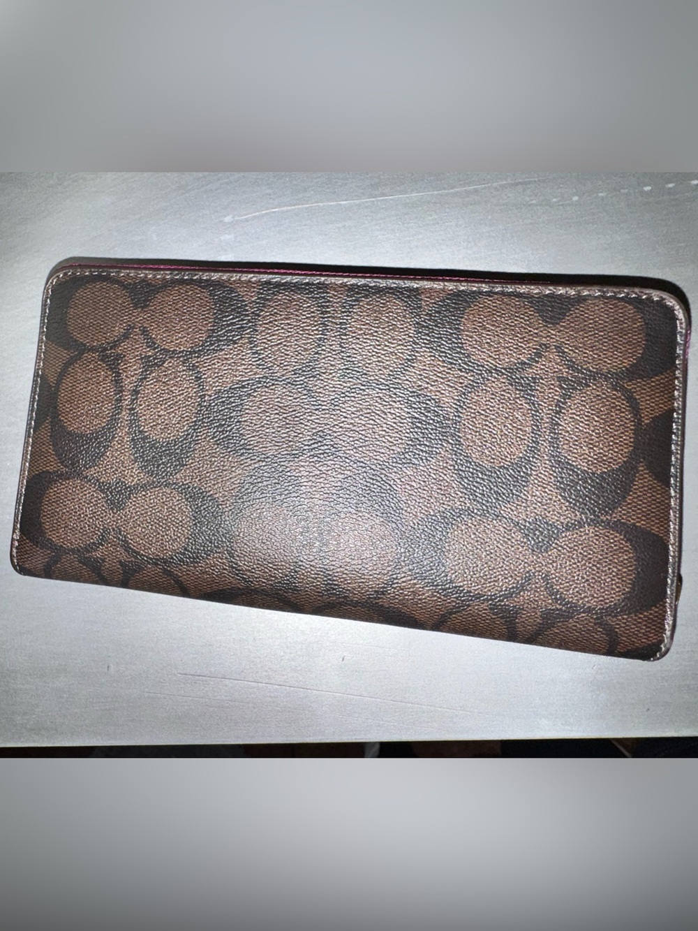 Coach Long Zip Around Leather Wallet In Sig Canvas (Brown / Dark Magenta) - EUC - Picture 12 of 13